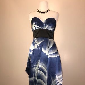 BCBG Asymmetrical Blue Strapless Tulip Dress